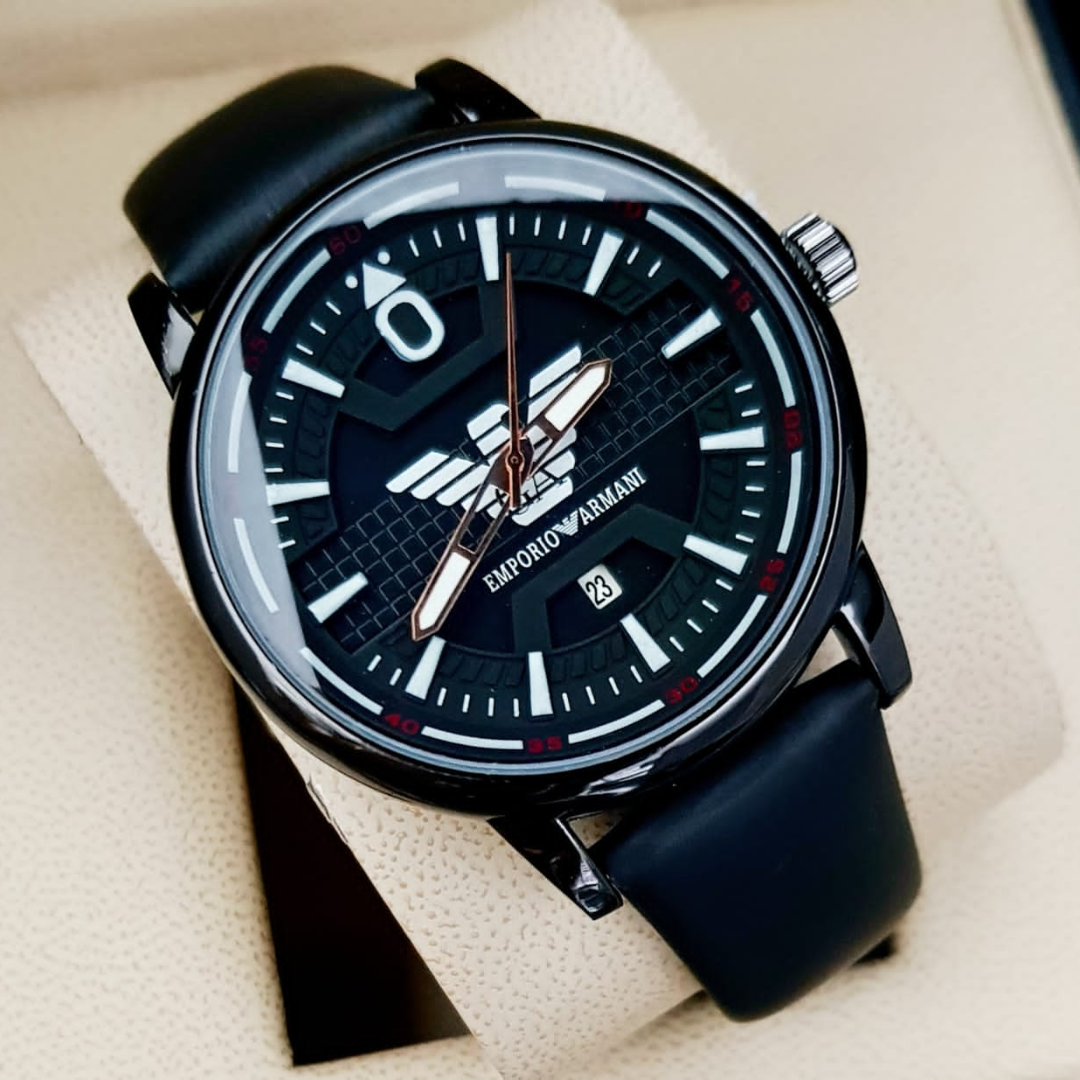 RELOJ ARMANI HOMBRE CUERO NEGRO